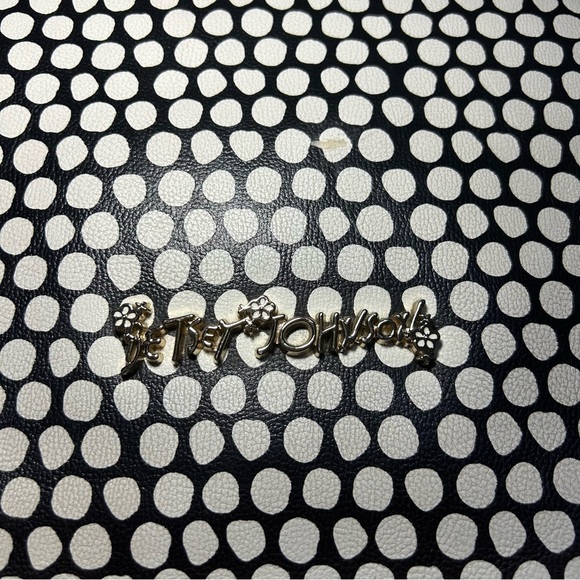 Betsey Johnson Curtsy Black & White Polka Dot Coral Bow Satchel - Picture 11 of 13